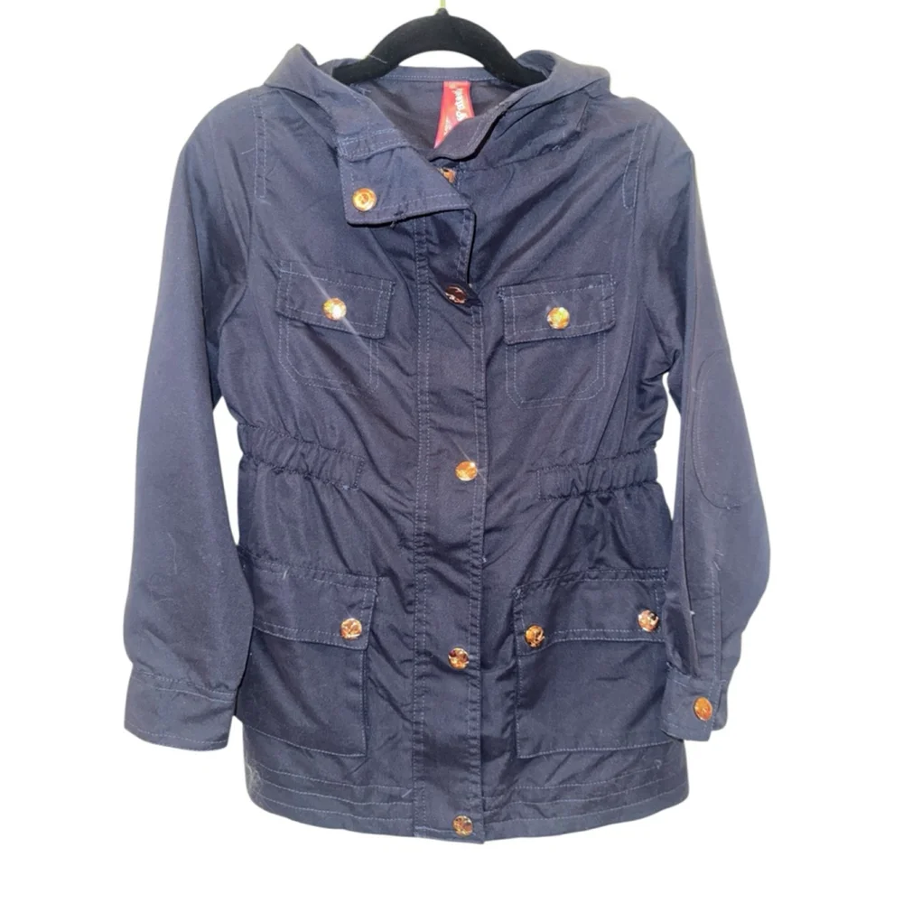 Girls Cutie Patootie Navy Gold Button Hooded Jacket XXS